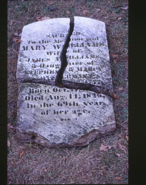 Mary Williams marble marker, 1826, Williams Family Cemetery, Roger Williams Park, Providence , RI.