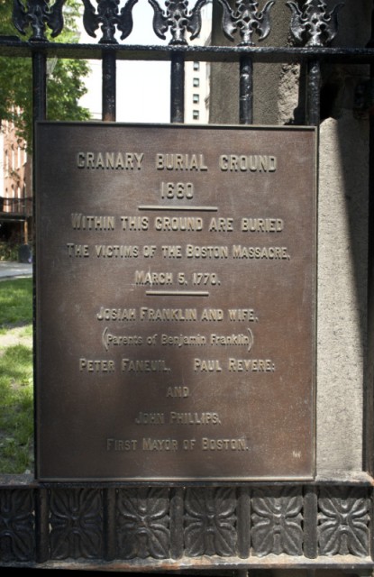 1.0 Granary Buring Ground, 1690, Boston, MA. Front entry plaque.