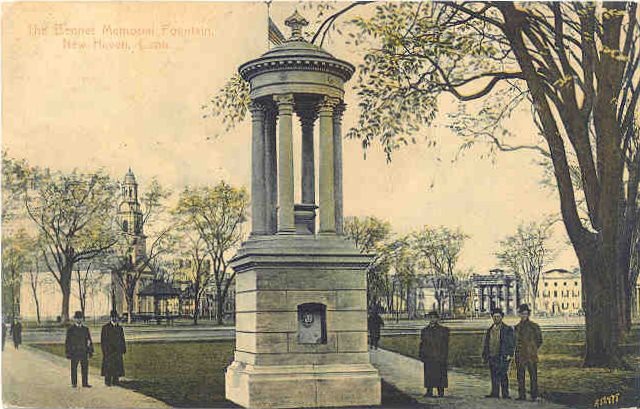 1.4.4 Bennett Fountain, New Haven Green, CT. Postcard circa 1908 that shows original architectural detail before loss.