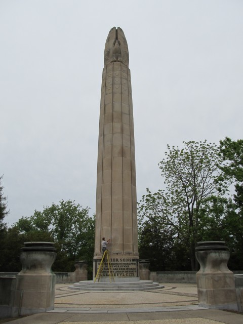 1.5.4 World War Monument, Magongle, Harold Van Buren, 1928, New Britain, CT.  Salt samples and analysis on 90' limestone monument.