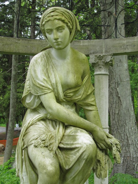 2.1.16 Ruth, Giovanni Batista Lombardi, 1862, Rome,  Stamford Museum and Nature Center, CT. Detail before conservation cleaning.