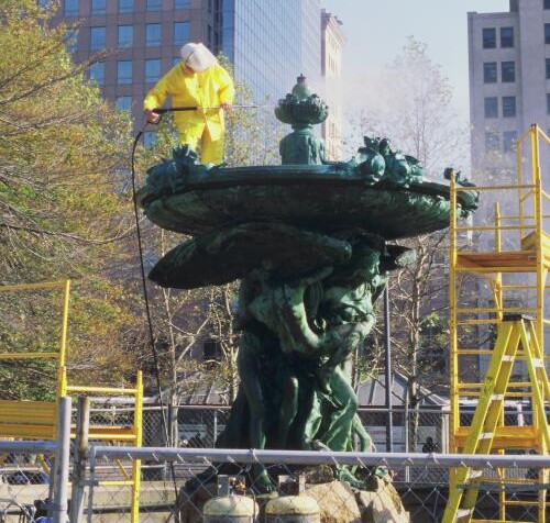 2.1.5 Bajnotti Fountain, Enid Yandell, 1901, Providence, RI.  Cleaning bronze surfaces.