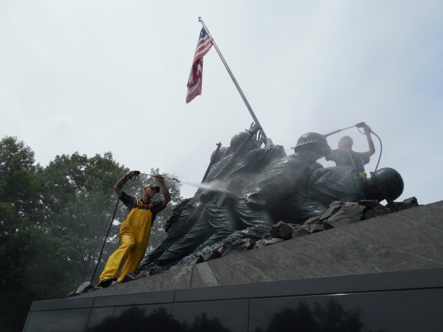 2.1.6.0 National Iwo Jima Memorial, 1995, New Britain, CT. Cleaning bronze sculpture.