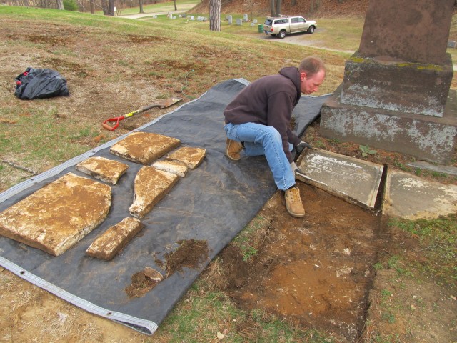 2.2.10 Captain John and Mary Rider, 1833, Danbury, CT. Unearthing of Mary Rider's headstone.