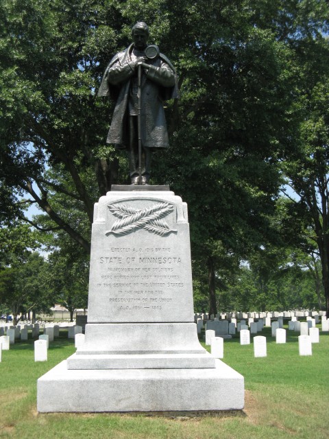 2.2.9 Minnesota Monument, John Daniels, 1916, Little Rock National Cemetery, Consolidation on front carved granite.