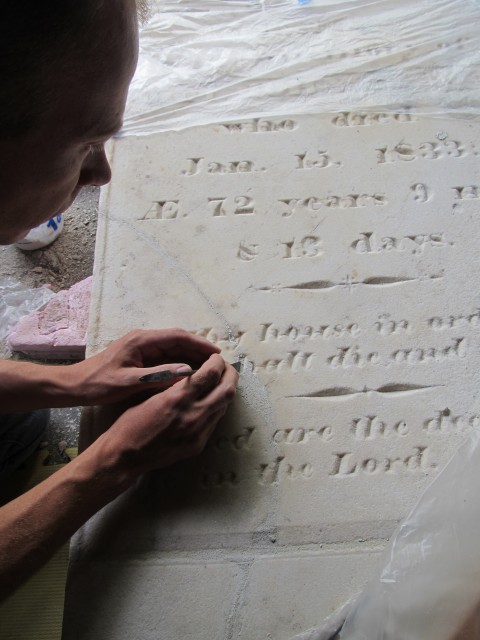 2.3.16 Captain John and Mary Rider, 1833, Danbury, CT. Carving of Jahn patches to match existing text.