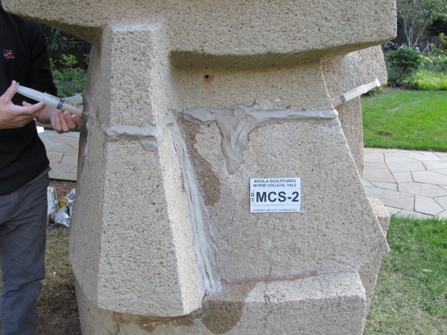 2.3.7 Costantino Nivola, 1962, Morse College, Yale University.  11.5. Detail of grout injection in cracks.
