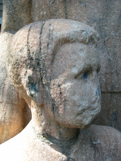 2.6.9 Mother and Boy, Henry Kreis,  1937,  Stamford, CT. Boy's head with graffiti and losses.