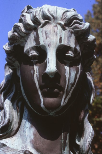 2.7.14 Welles Monument, Charles Conrads, 1873, Cedar Hill Cemetery, Hartford, CT.  Bronze sculpture before treatment.