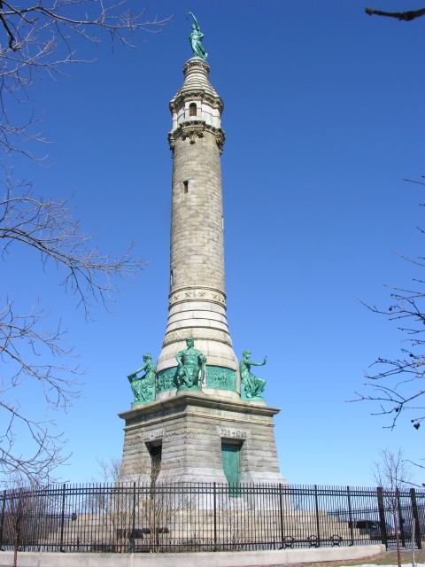 2.9.10 Moffit & Doyle, 1887, Soldiers & Sailors Monument, New Haven, CT.  Nine sculptures installed to tower.