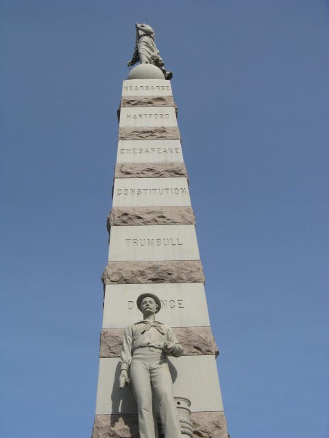 3.2.16 Soldiers and Sailors Monument, Moffit and Doyle, 1896, New London, CT.  Overview of upper red granite and Westerly blue  granite.