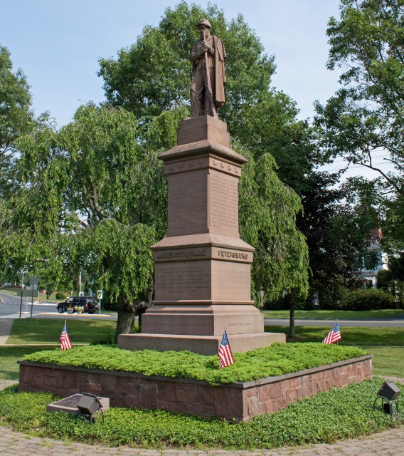 3.2.19 Soldiers Monument, Charles Conrads, 1868, Granby, CT. Overview of CT Valley sandstone monument after treatment.