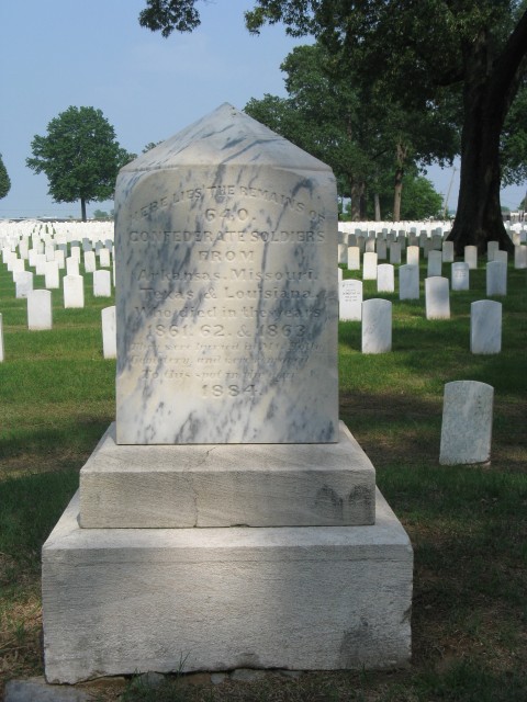 4.1.37 Confederate Monument, 1884, Little Rock National Cemetery-Front overview of marble memorializing 640 Confederate dead buried at the site.