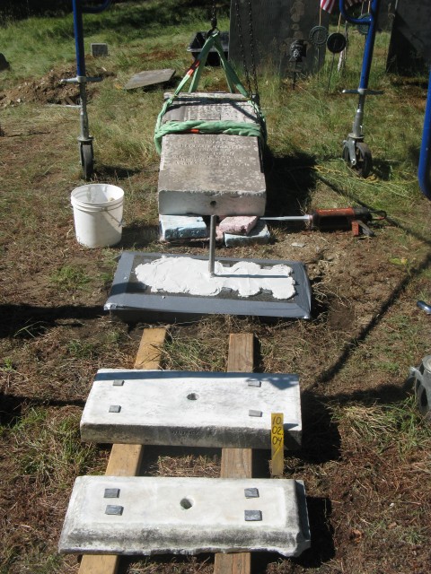 4.1.41 Reed Cemetery, 1769, Weymouth, MA. Monument prepared for assembly with stainless steel and lime mortar.