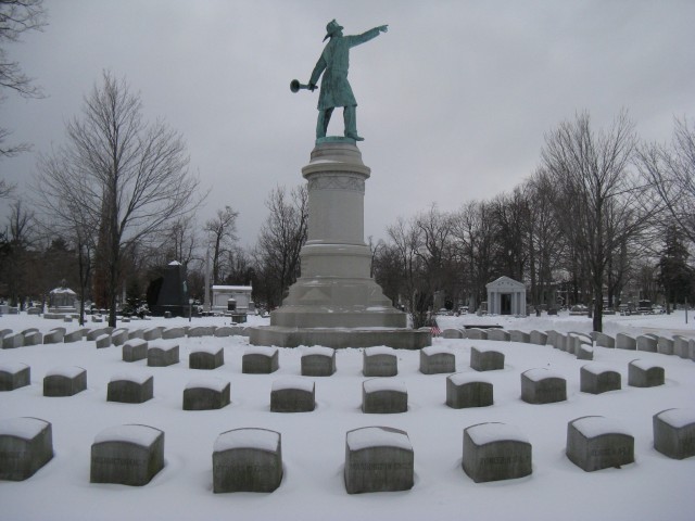 6.2.29. Volunteer Firemen Monument, 1091, Forest Lawn Cemetery, Buffalo, NY.   Monument and 87 markers for fallen firefighters.