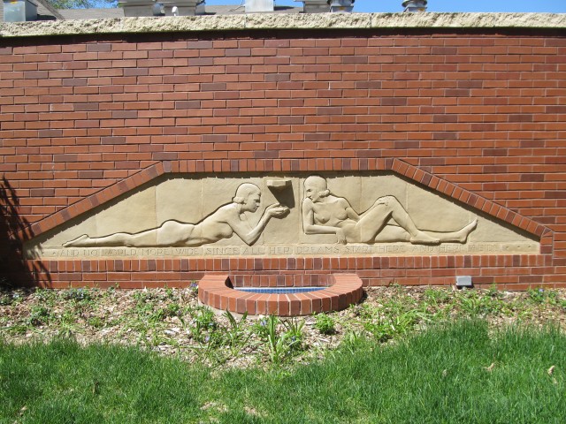 6.4.10 Reclining Nudes, Christian Petersen, 1936, University Museums, Iowa State University, Ames.  Overview of the terra cotta relief sculpture.