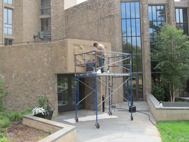 6.6.10 Costantino Nivola, 1962, Stiles College, Yale University.  Sculptures in Saarinen courtyard during treatment.