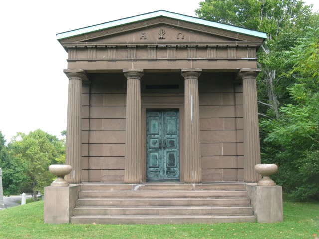 6.6.17 Letchworth-Skinner Mausoleum, 1872, Forest Lawn Cemetery, Buffalo, NY. Overview of the building for Condition Assessment and Treatment Recommendations