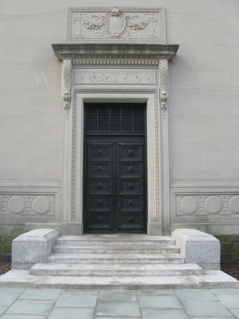 6.6.9 Berzelius Secrete Society Bronze Doors, Donn Barber, 1908, New Haven, CT.  Overview of bronze after conservation treatment.