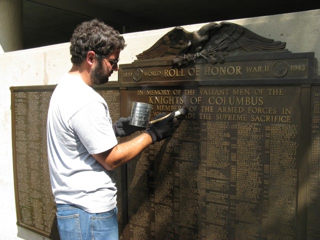 6.8.15  Roll of Honor, Knights of Columbus Museum, New Haven, CT.  Application of protective wax coating.
