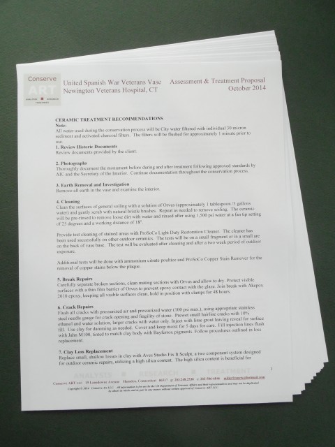 1.6.14 United Spanish  War Veterans Vase Treatment Proposal -Treatment Recommendations.