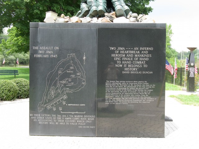 9.5.12  National Iwo Jima Memorial, Petrovics, 1995, New Britain, CT. Cleaned vs. unclened stone.