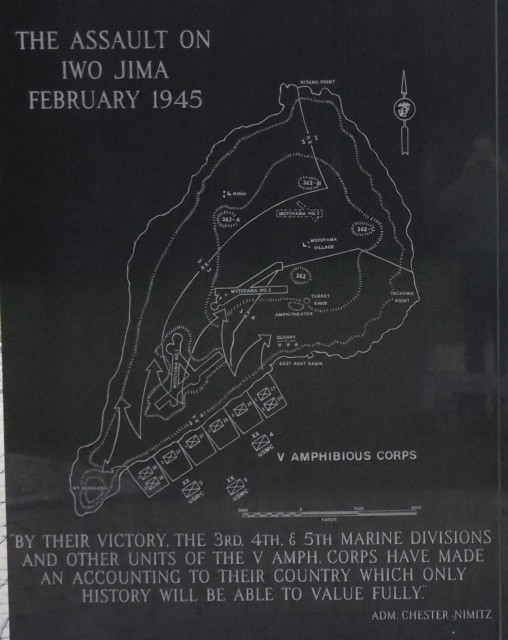 9.5.13  National Iwo Jima Memorial, Petrovics, 1995, New Britain, CT. Detail of cleaned stone map.
